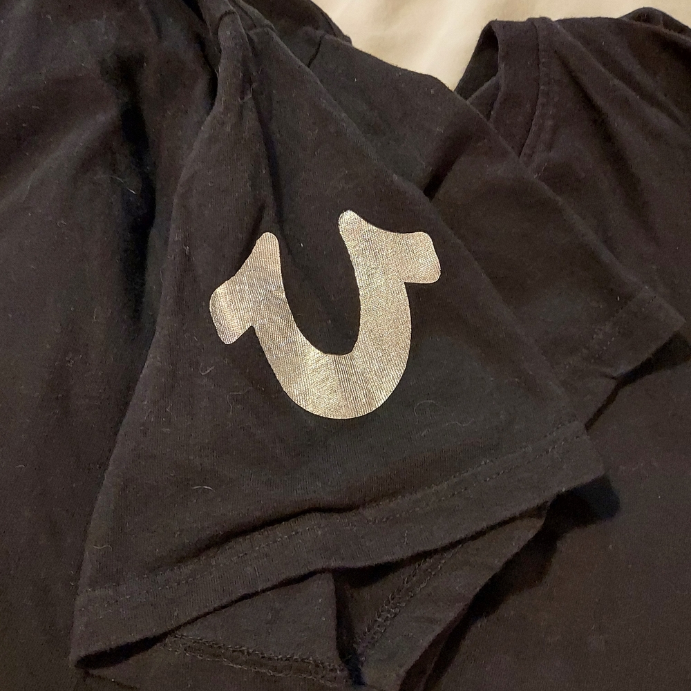 True Religion Black Cotton V-neck T-Shirts with Logo *Set Of 4* - Picture 2 of 10